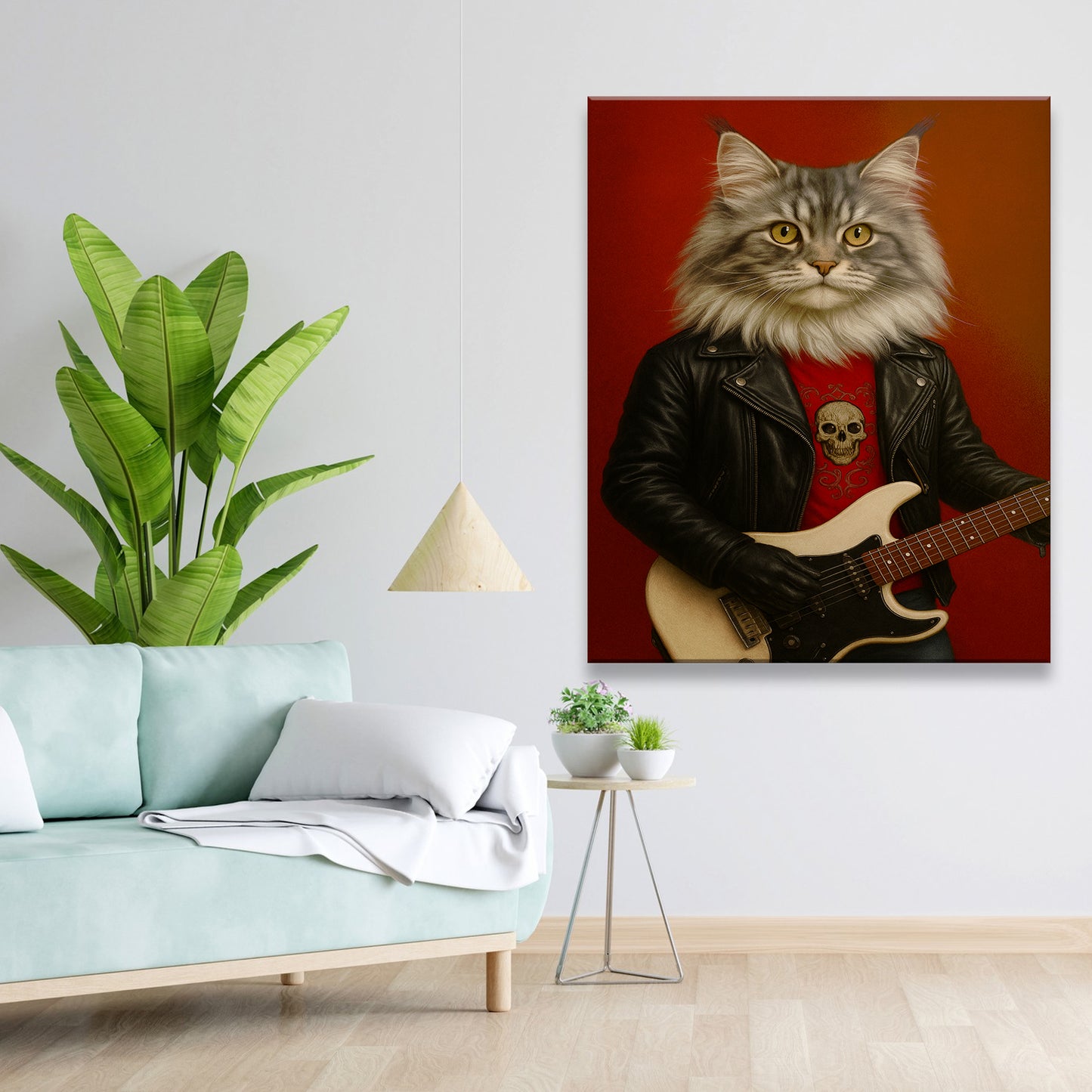 Custom Photo Guitarist Cat Canvas Gift For Cat