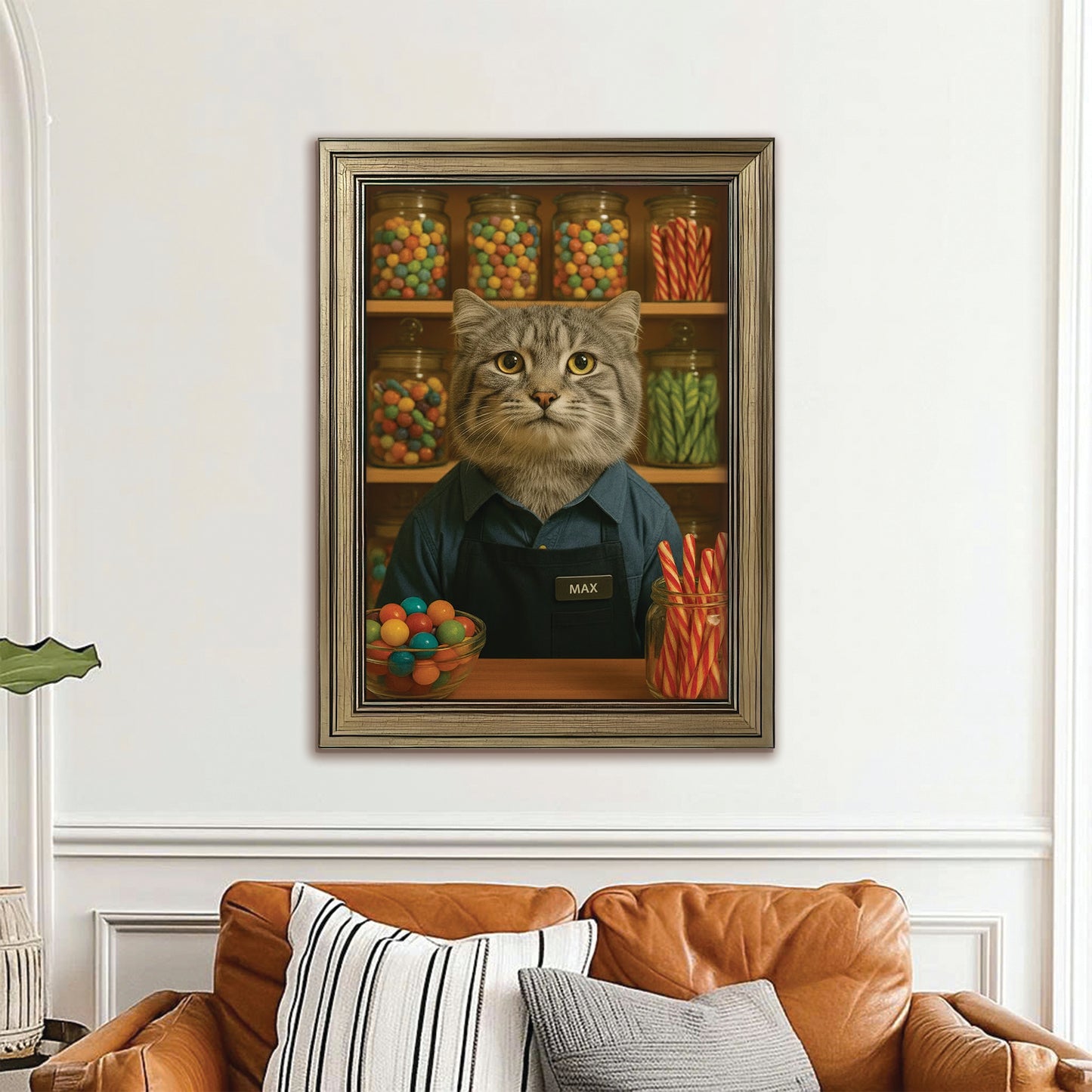 Custom Photo Candy Shop Cat Canvas Framed Wall Art Gift For Cat Lovers