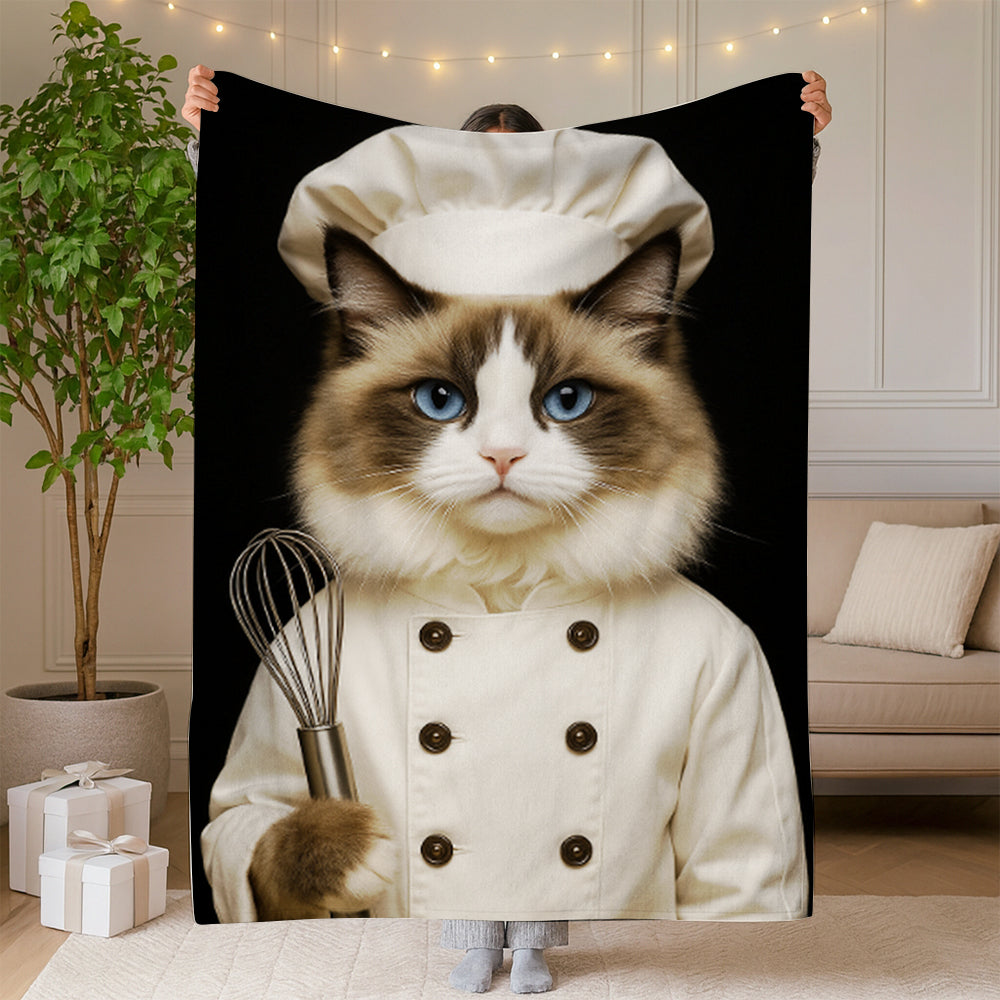 Custom Photo Cat Chef Blanket _ Gift For Cat Lovers