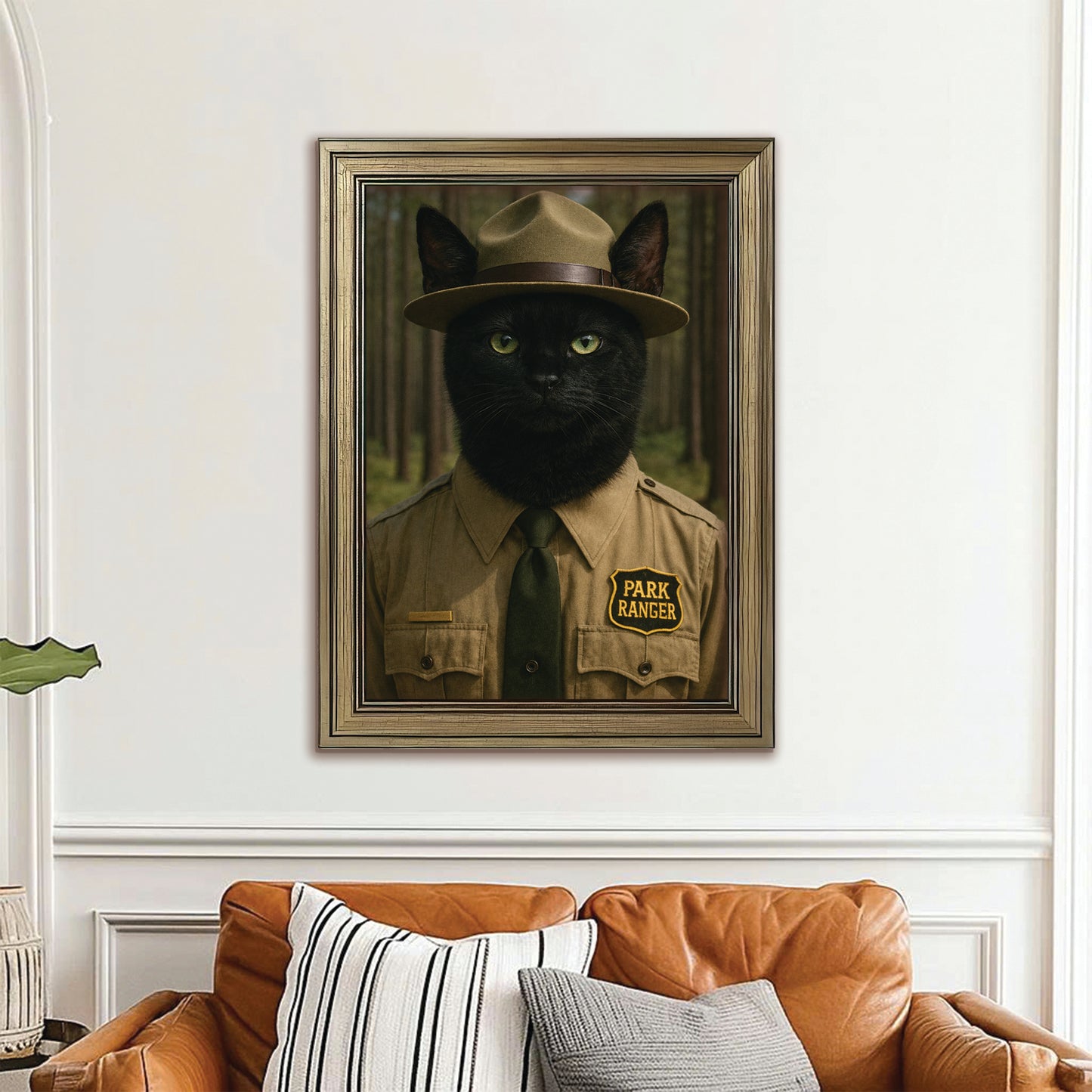Custom Photo Park Ranger Cat Canvas Framed Wall Art