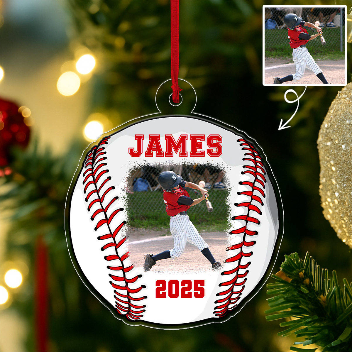 Custom Photo Baseball For Boy Kids Acrylic Ornament Christmas Gift