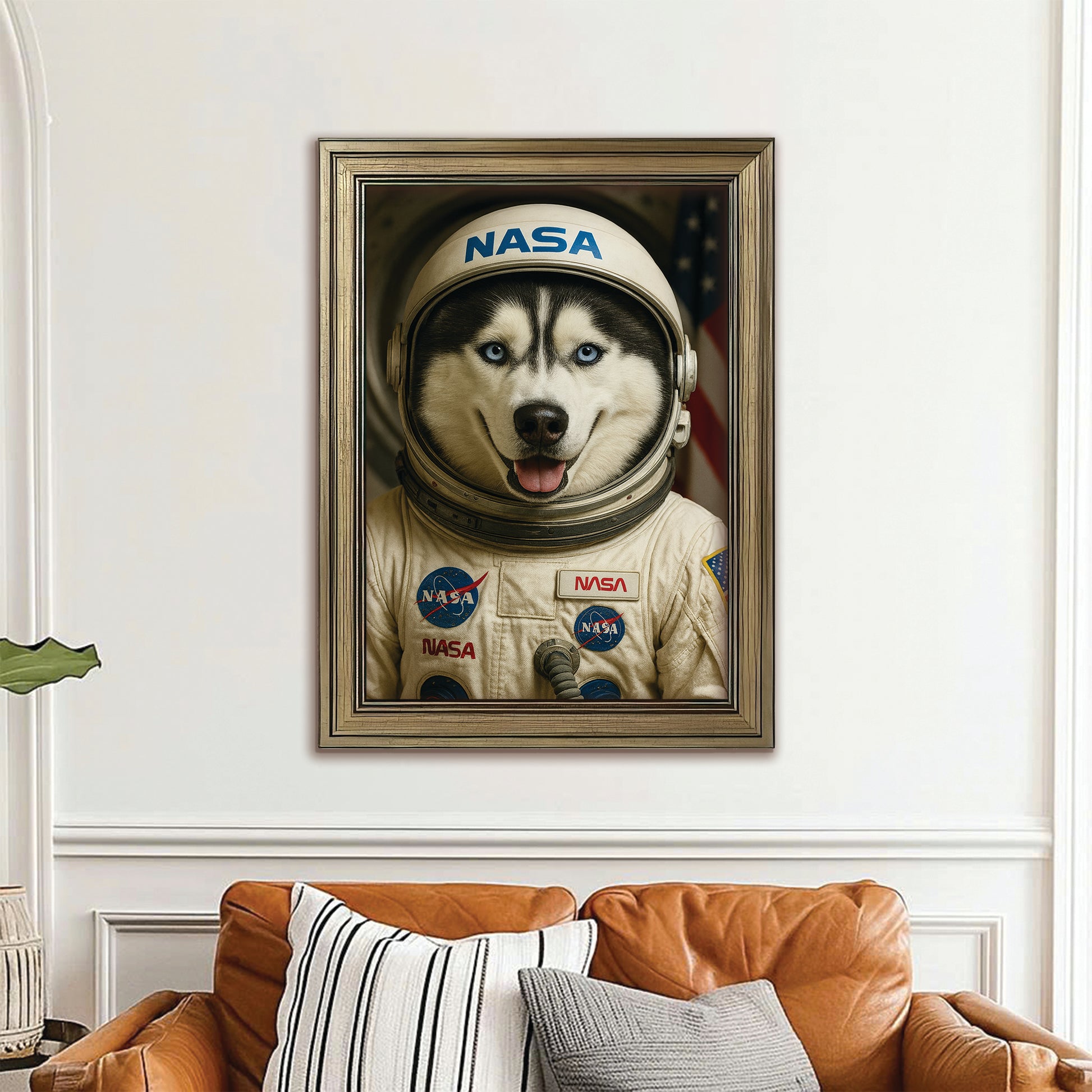 Custom Photo Astronaut Dog Canvas Framed Wall Art Gift For Dog Lovers