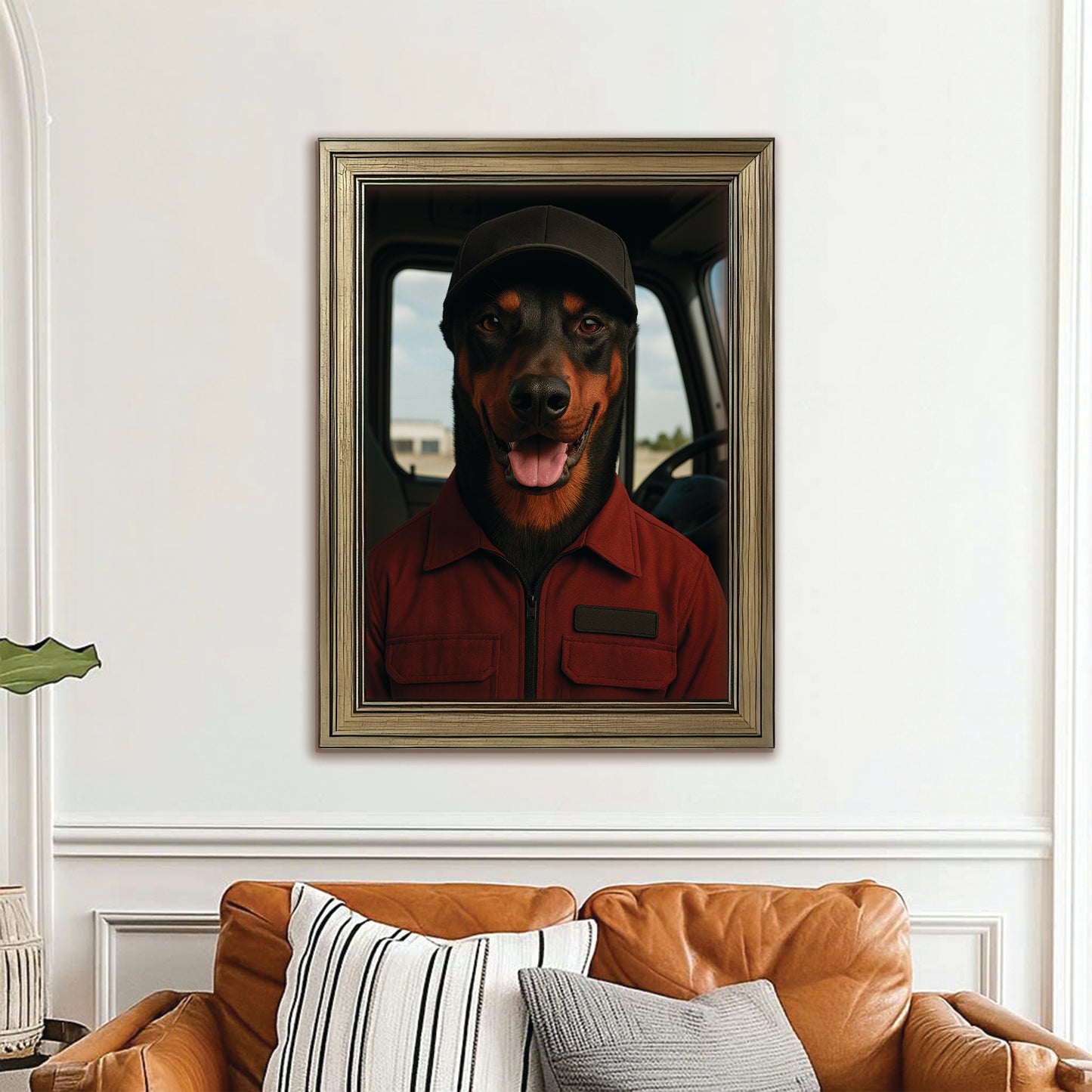 Custom Photo Trucker Driver Dog Canvas Framed Wall Art Gift For Dog Lovers