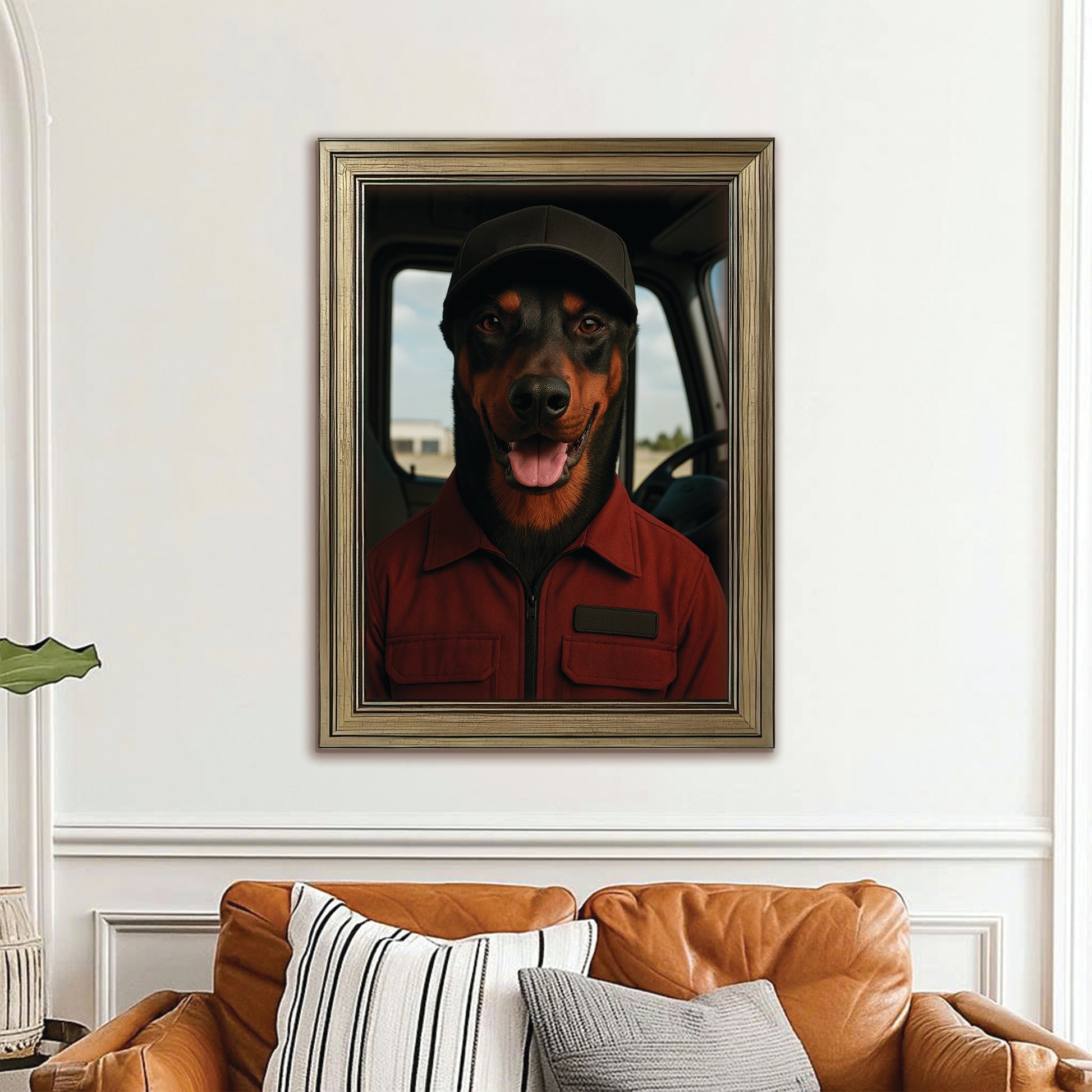 Custom Photo Trucker Driver Dog Canvas Framed Wall Art Gift For Dog Lovers