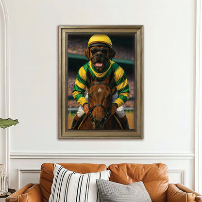 Custom Photo Jockey Horse Racing Dog Canvas Framed Wall Art Gift For Dog Lovers