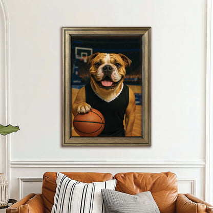 Custom Photo Basketball Player Dog Canvas Framed Wall Art Gift For Dog Lovers