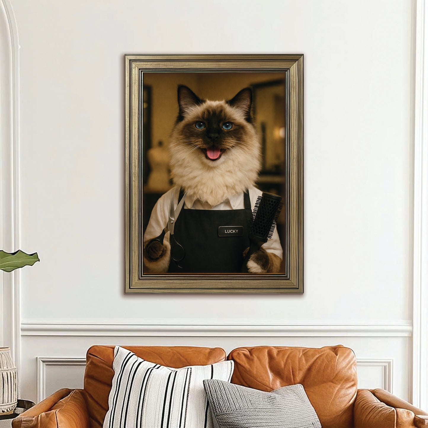 Custom Photo Hair Stylist Cat Canvas Framed Wall Art  Gift For Cat Lovers