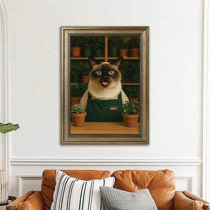 Custom Photo Gardener Cat Canvas Framed Wall Art  Gift For Cat Lovers