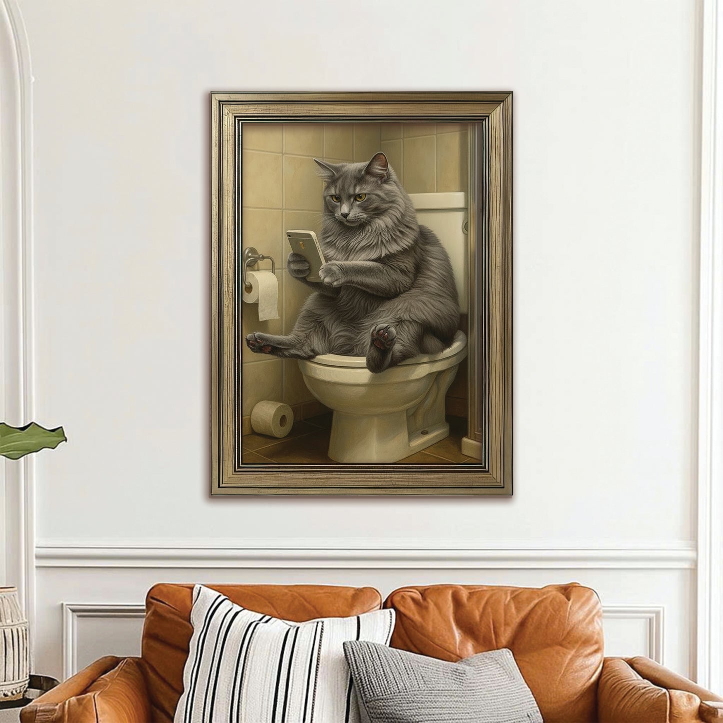 Custom Photo Cat Bathroom Style 3 Canvas Framed Wall Art Gift For Cat Lovers