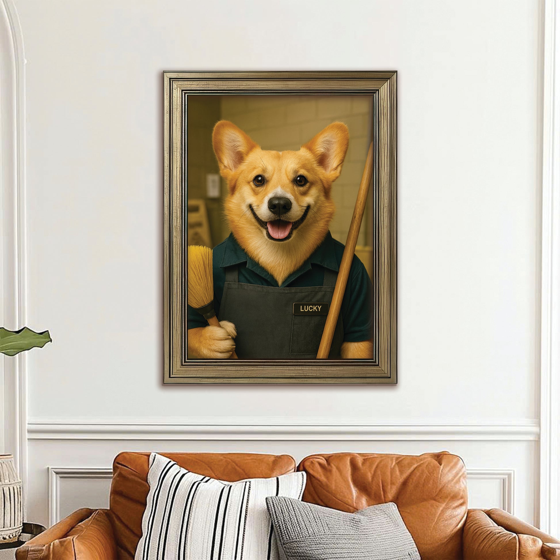 Custom Photo Janitor Dog Canvas Framed Wall Art Gift For Dog Lovers