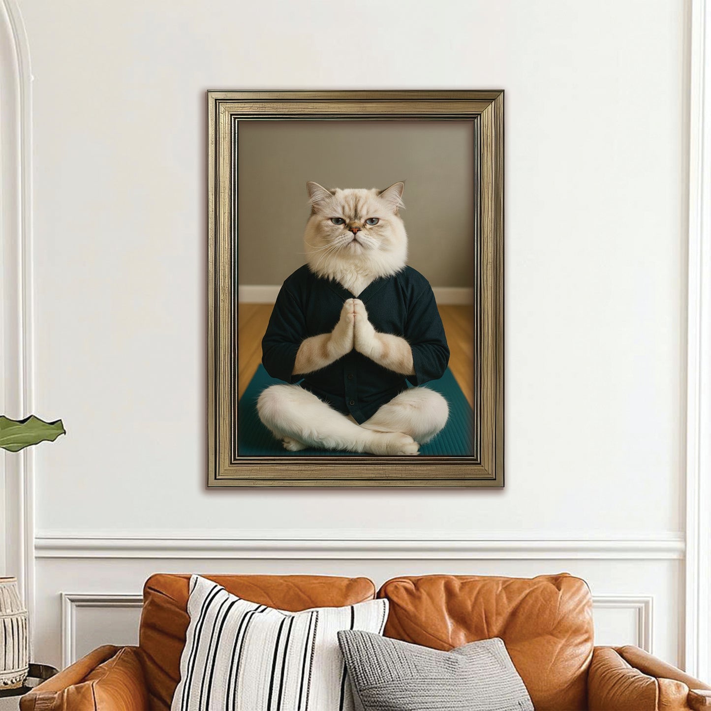 Custom Photo Yoga Cat Canvas Framed Wall Art Gift For Cat Lovers
