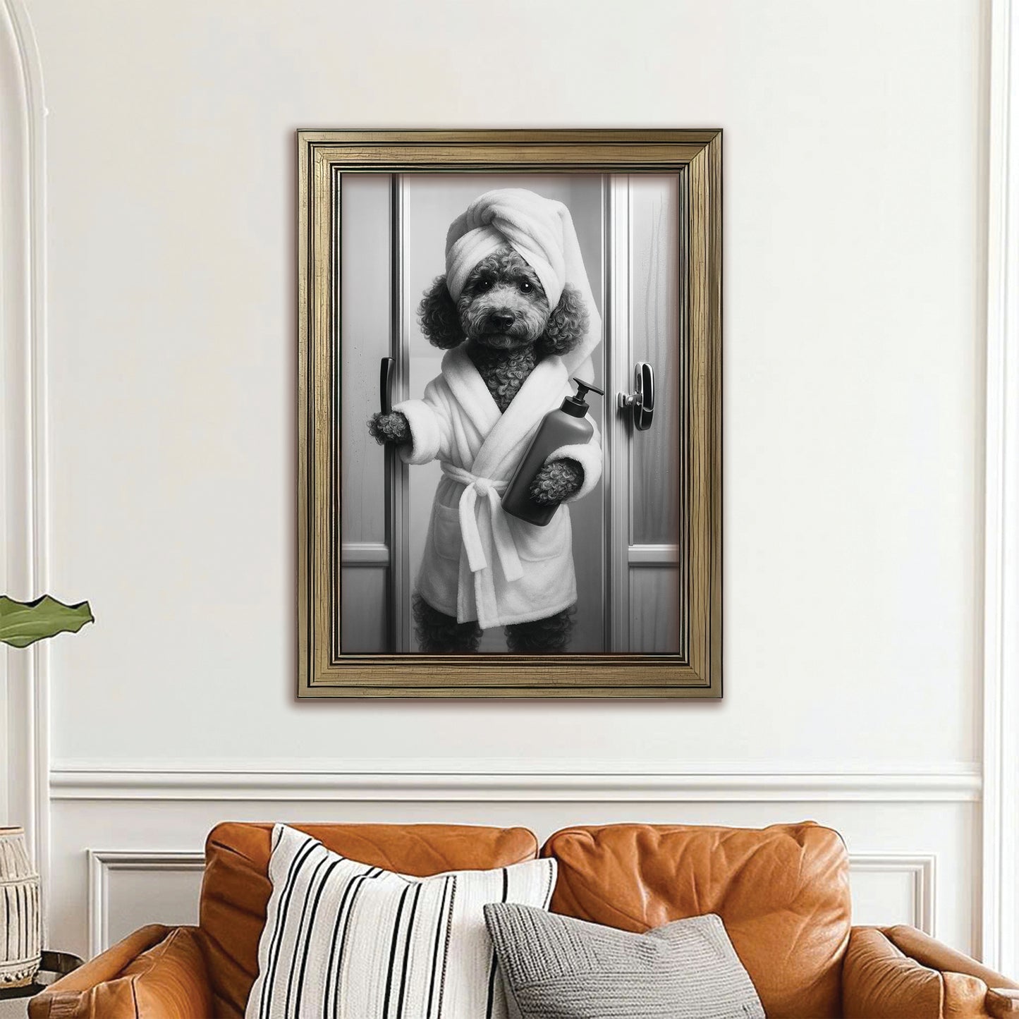 Custom Photo Dog Bathrobe Bathroom Canvas Framed Wall Art Gift For Dog Lovers