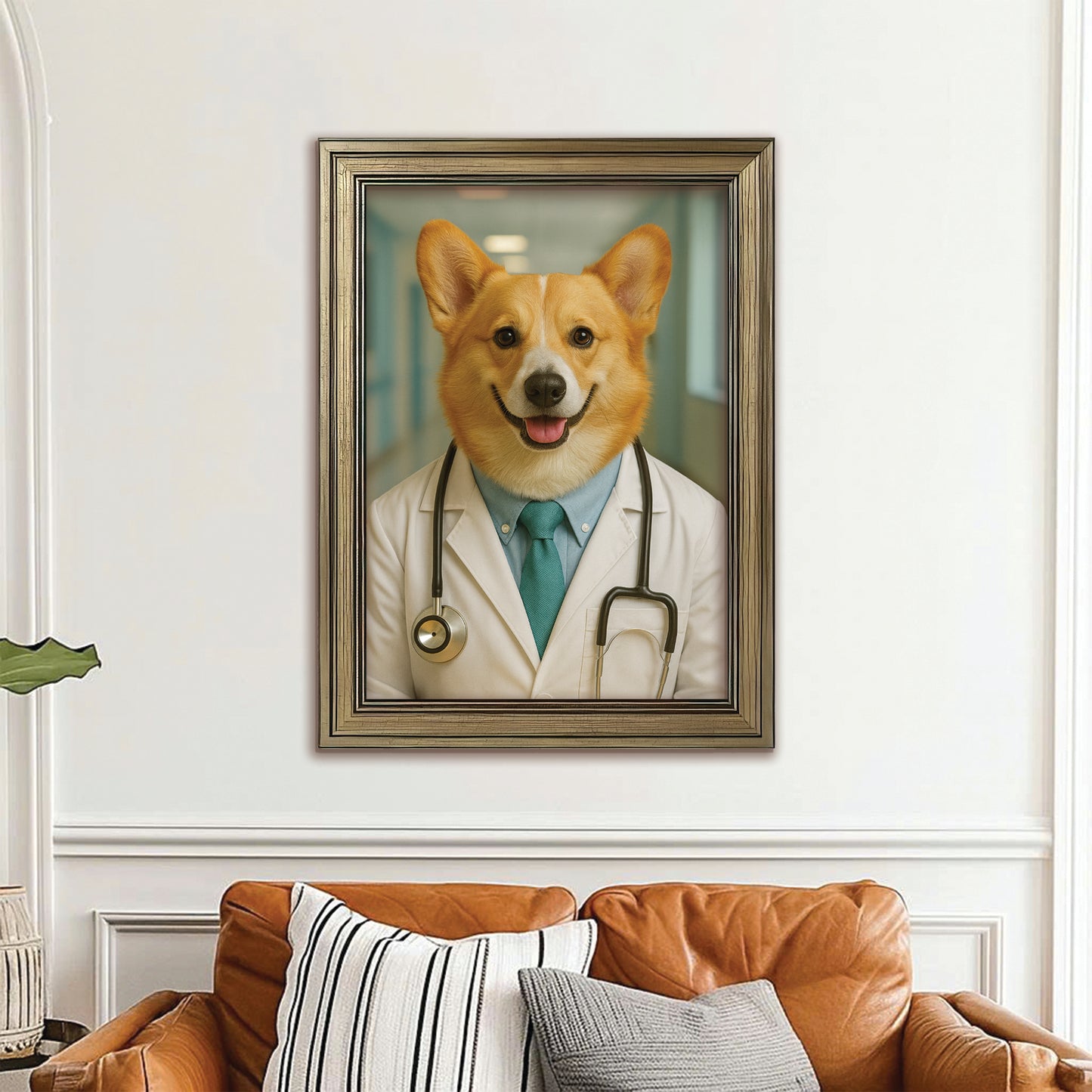 Custom Photo Doctor Dog Canvas Framed Wall Art Gift For Dog Lovers