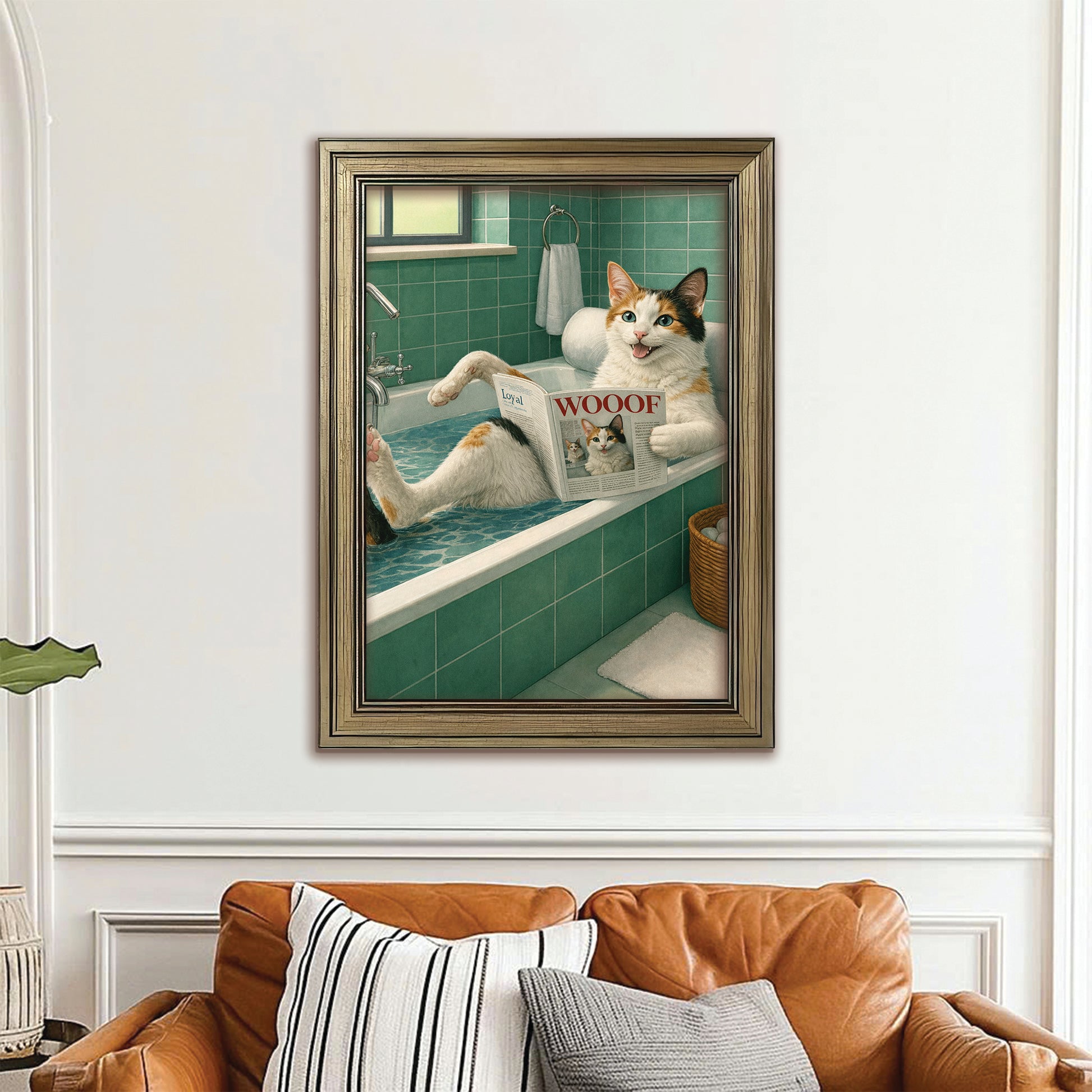 Custom Photo Cat Bathroom Style 22 Canvas Framed Wall Art Gift For Cat Lovers