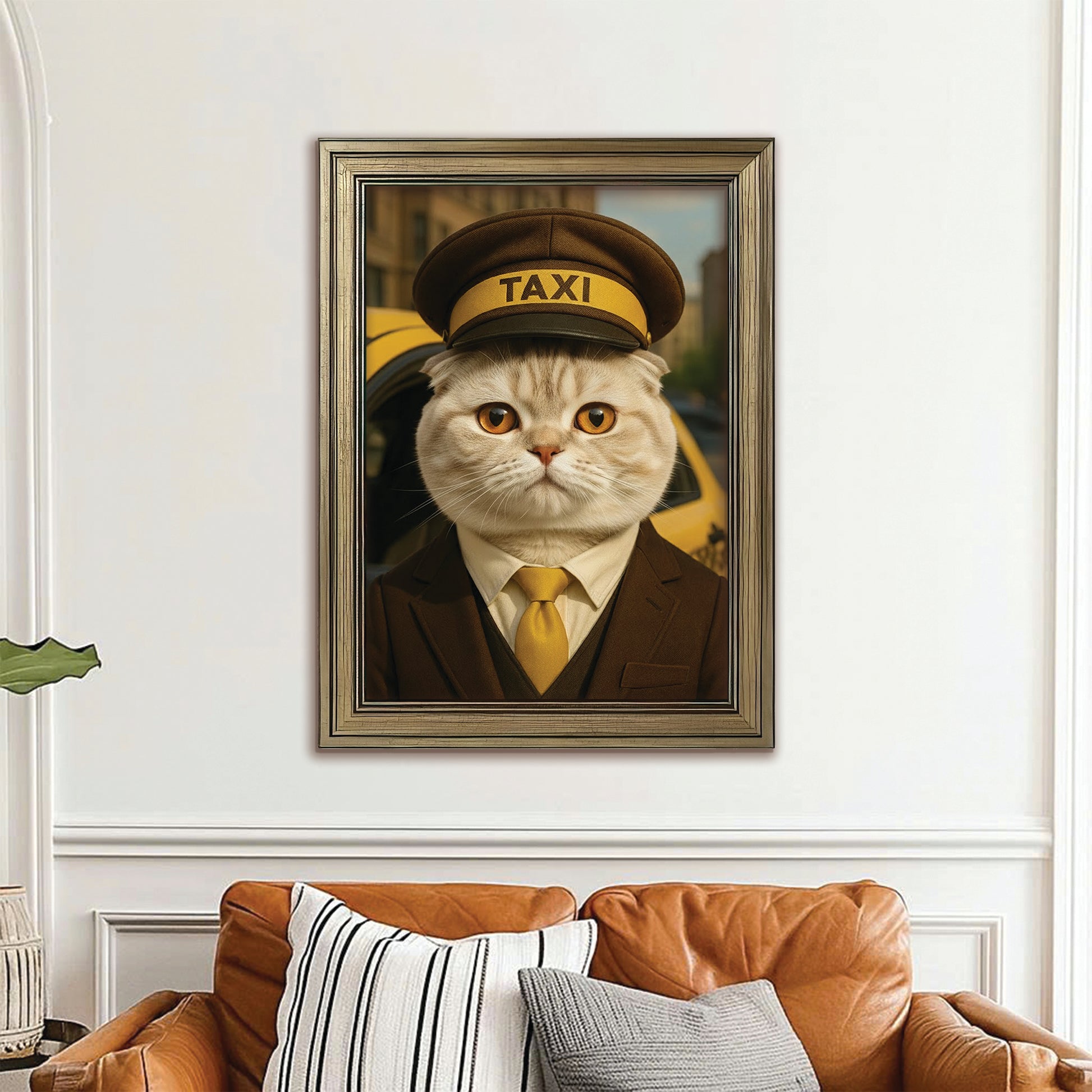 Custom Photo Taxi Driver Cat Canvas Framed Wall Art Gift For Cat Lovers