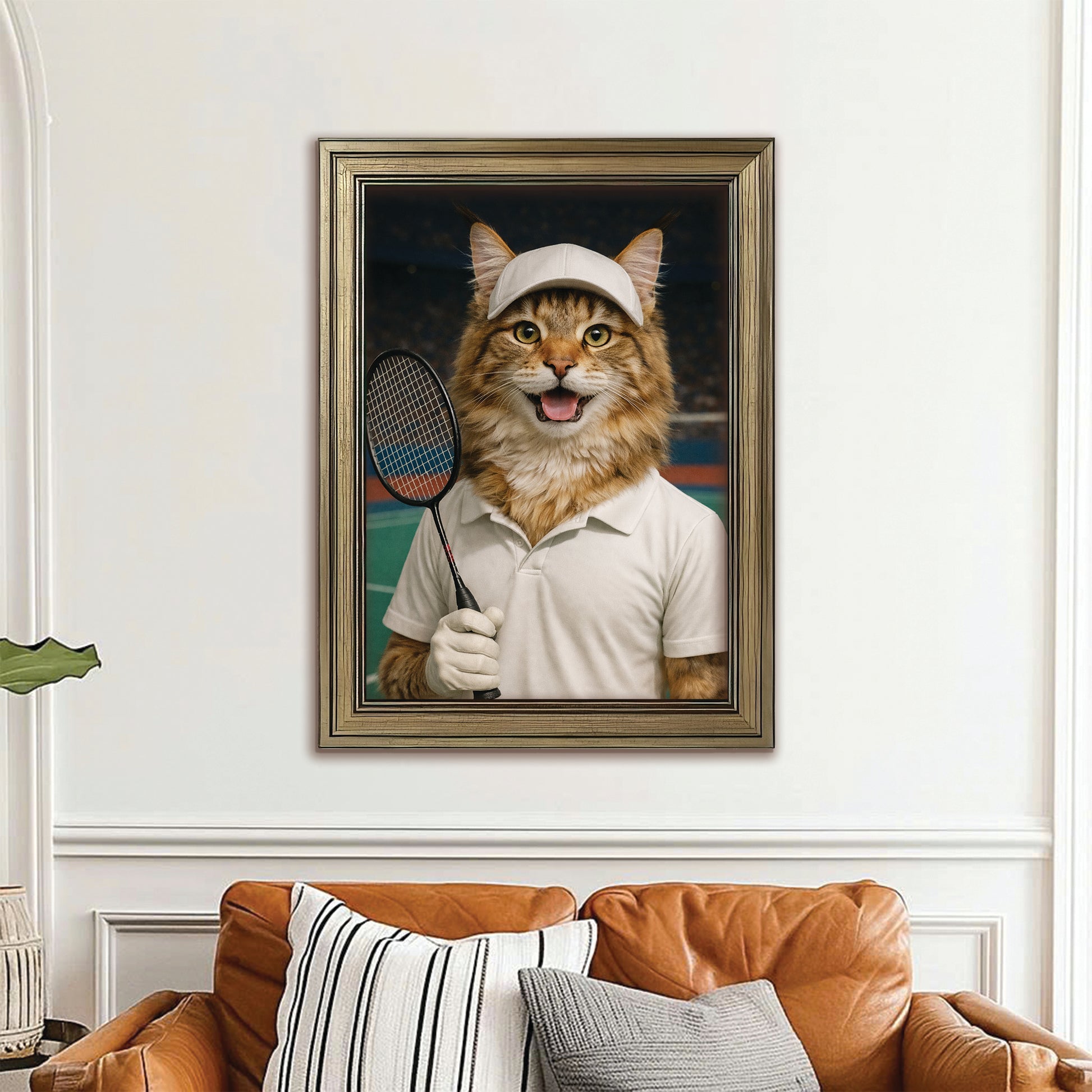 Custom Photo Badminton Cat Canvas Framed Wall Art Gift For Cat Lovers