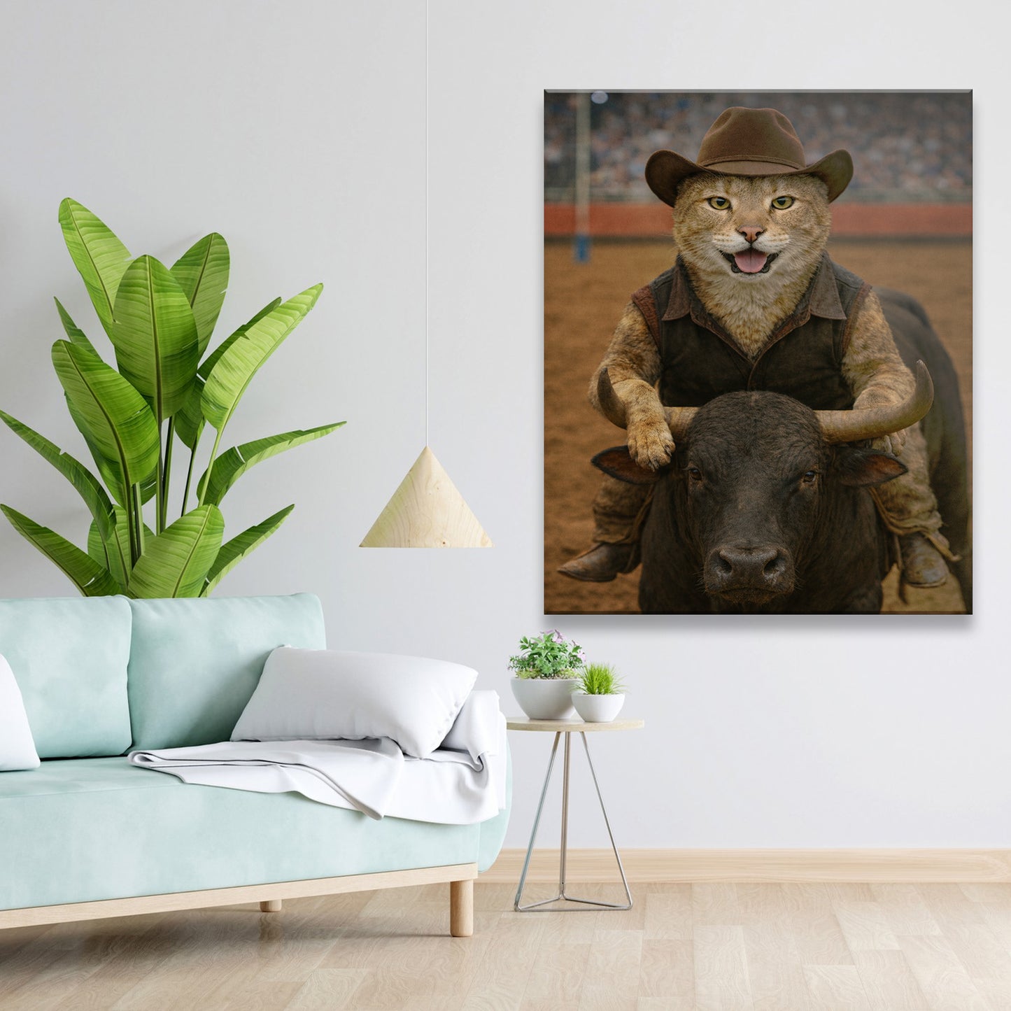 Custom Photo Bull Rider Cowboy Cat Canvas Gift For Cat Lovers