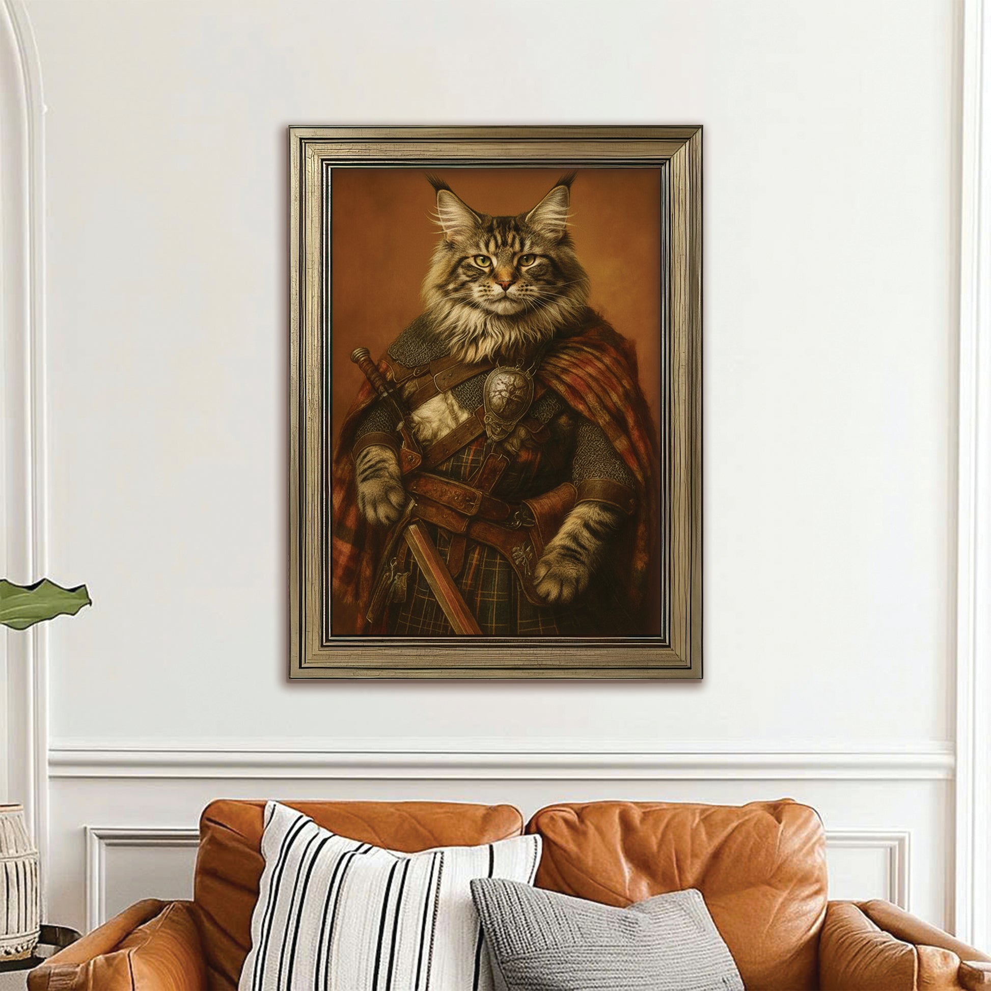 Custom Photo Royal Knight Cat Canvas Framed Wall Art Gift For Cat Lovers