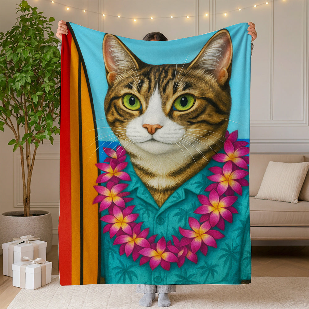Custom Photo Surfer Cat Blanket Gift For Cat Lovers