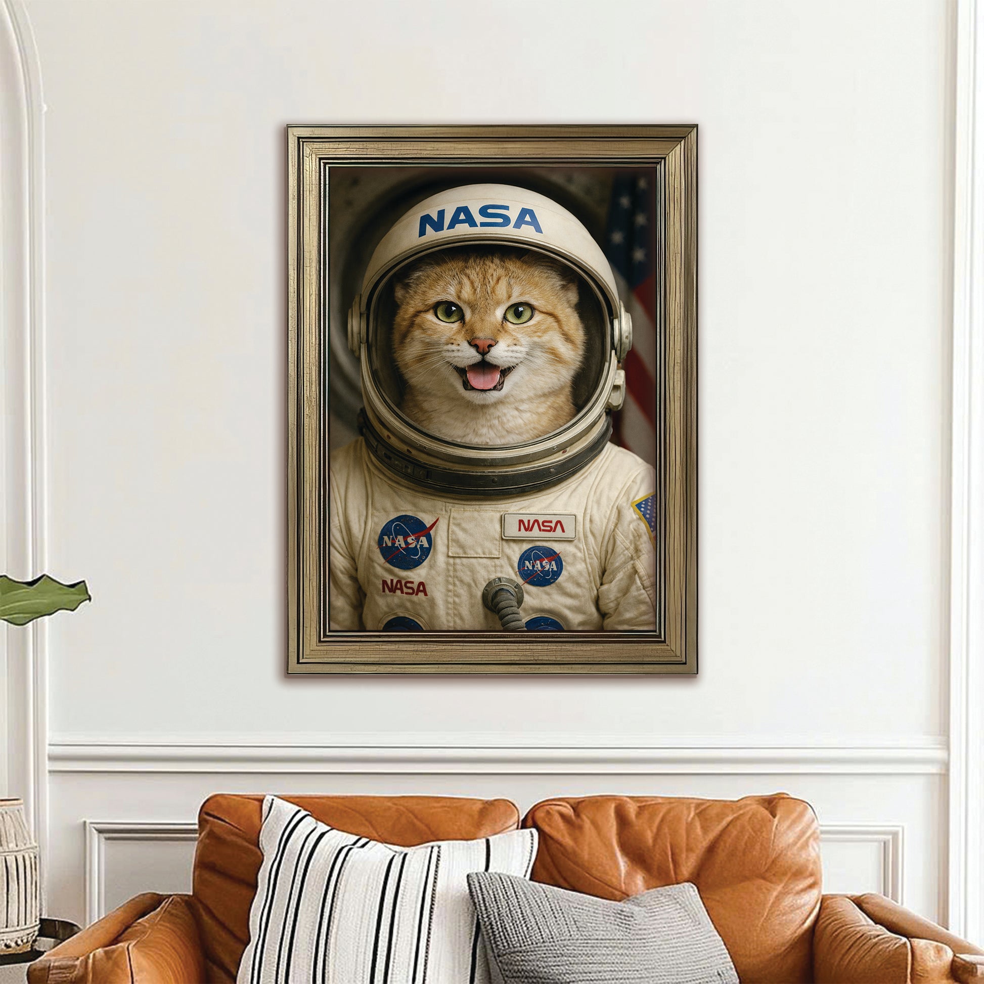 Custom Photo Astronaut Cat Canvas Framed Wall Art Gift For Cat Lovers