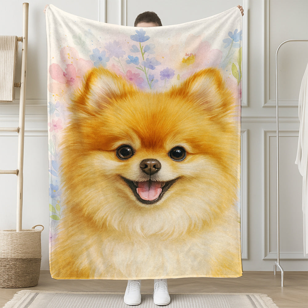 Custom Photo Dog Floral Watercolor Art Blanket Gift For Dog Lover