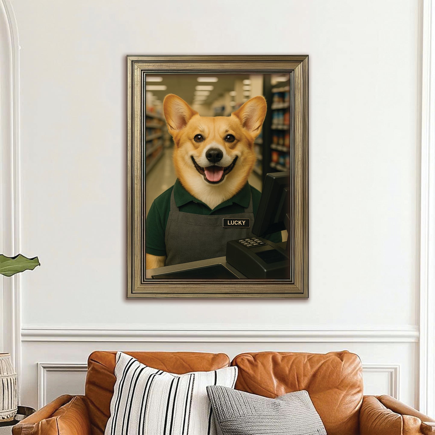 Custom Photo Cashier Dog Canvas Framed Wall Art Gift For Dog Lovers