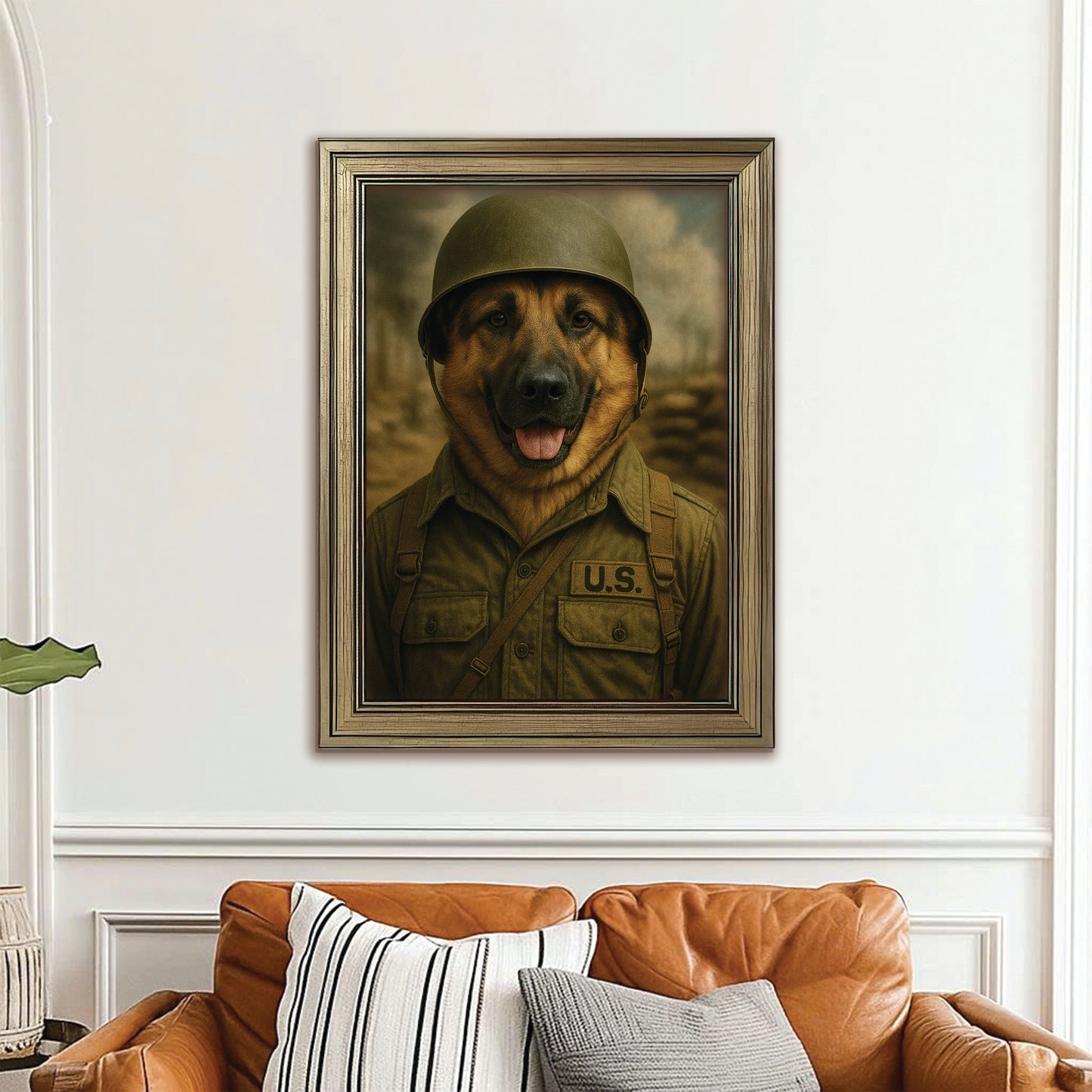 Custom Photo Military Dog Canvas Framed Wall Art Gift For Dog Lovers