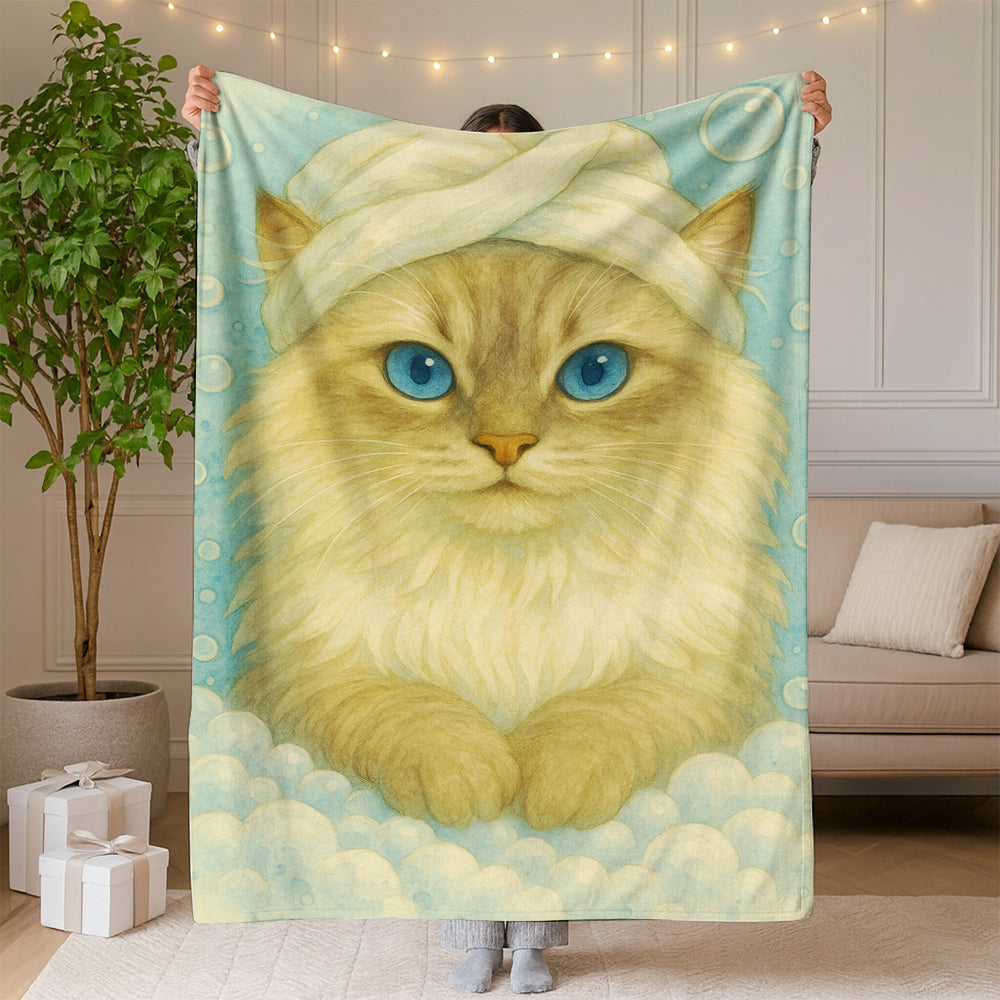 Custom Cat Potrait In Bathroom Blanket