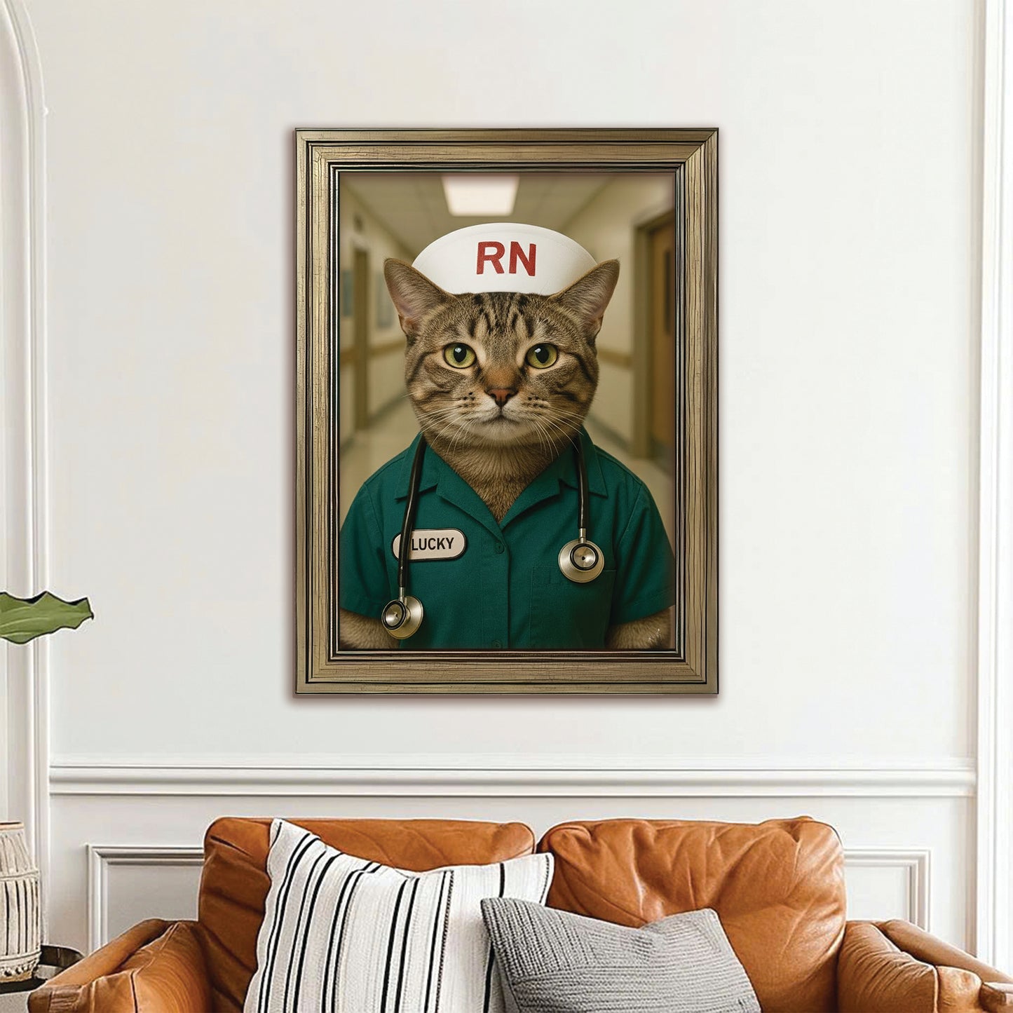 Custom Photo Registed Nurse Cat Canvas Framed Wall Art Gift For Cat Lovers
