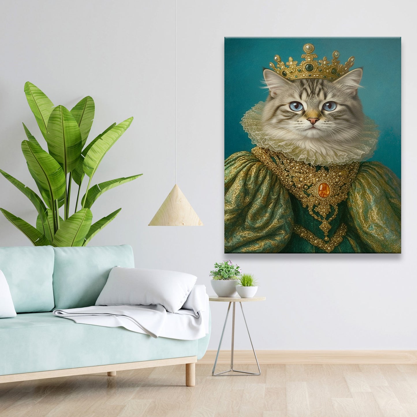 Custom Photo Potrait Royal Cat With Crown Canvas Gift For Cat Lovers