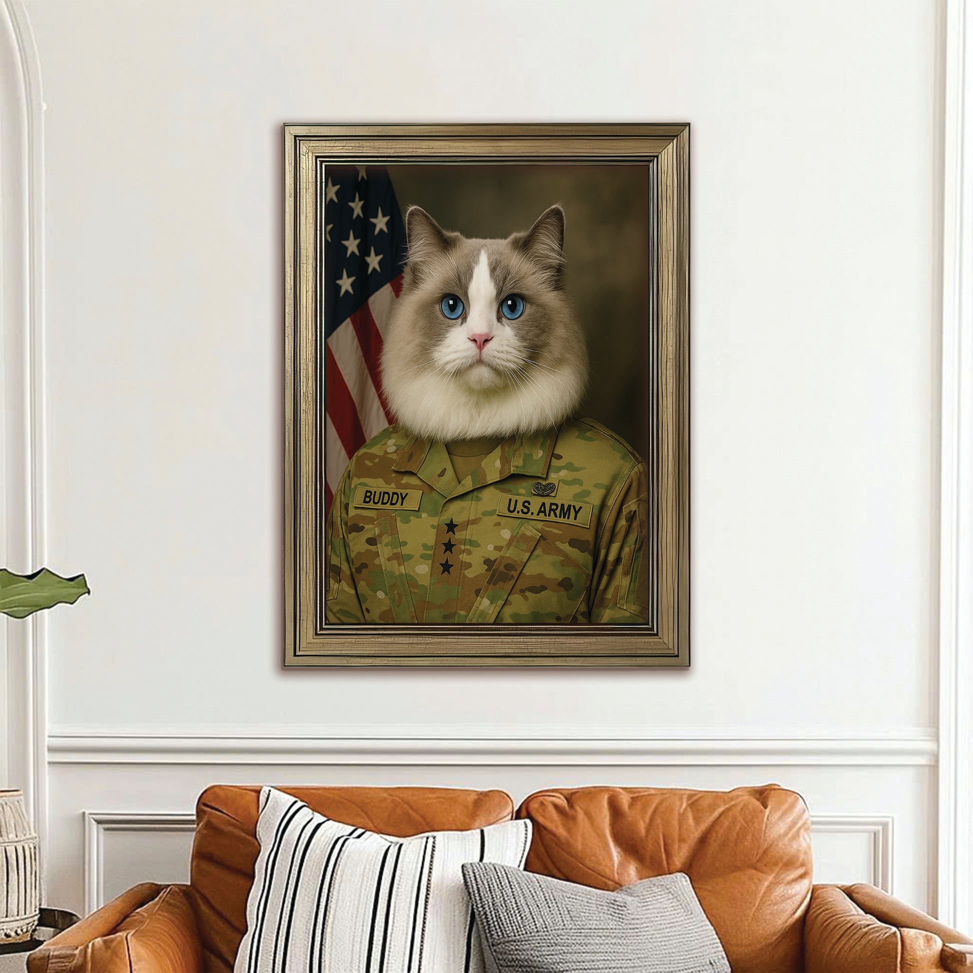 Custom Cat Photo Us Army Canvas Framed Wall Art _ Gift For Cat Lovers
