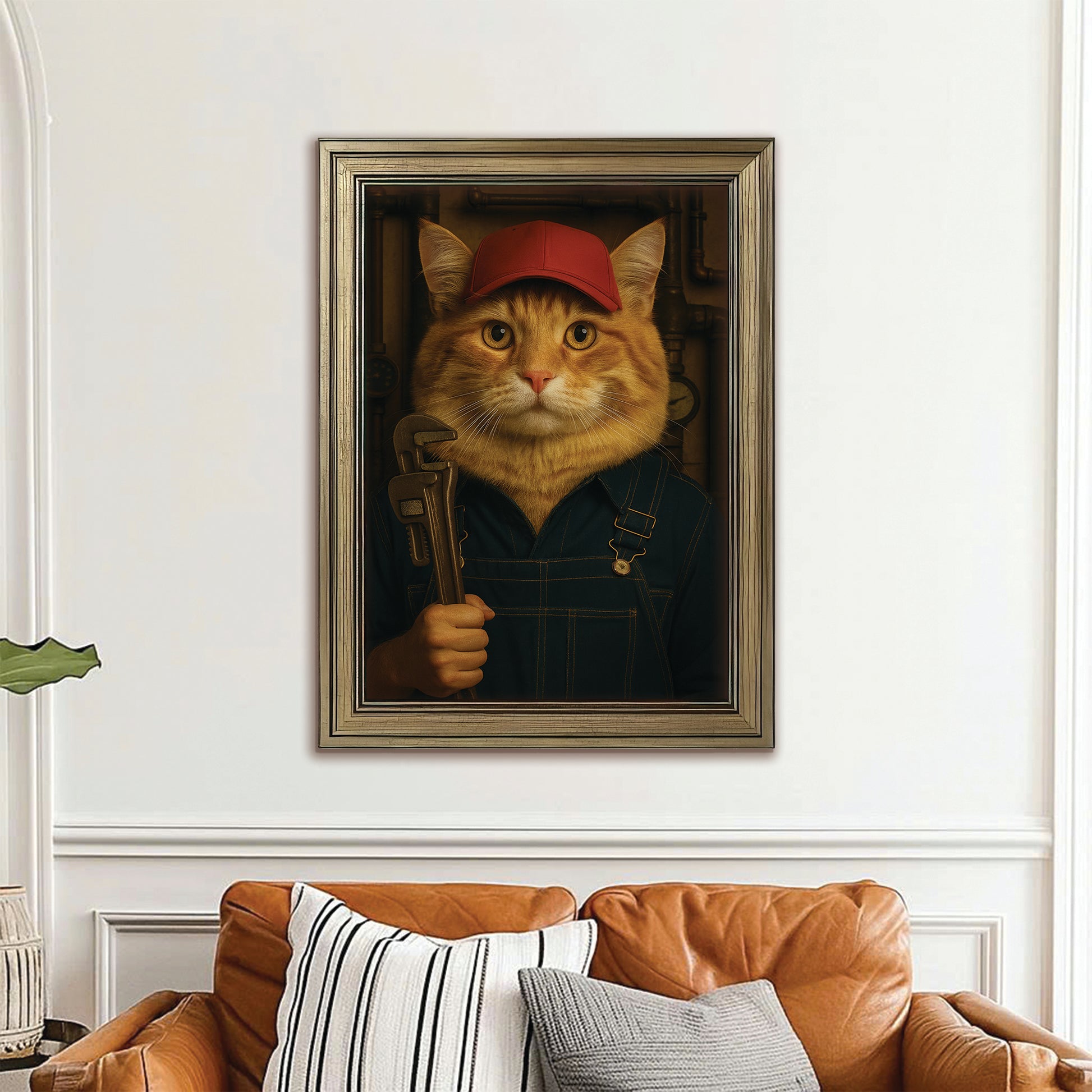 Custom Photo Plumber Cat Canvas Framed Wall Art Gift For Cat Lovers