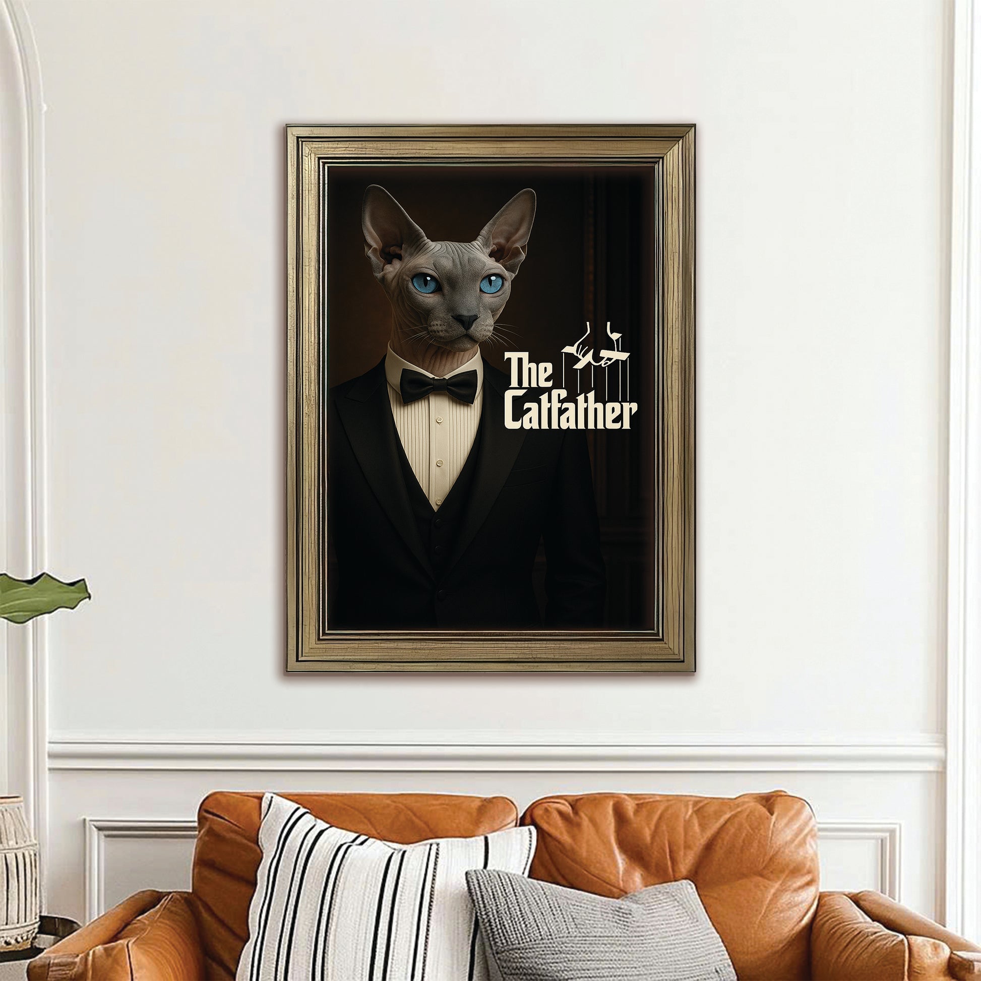 Custom Photo Cat Father Canvas Framed Wall Art _ Gift For Cat Lovers