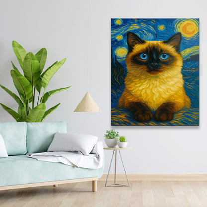 Custom Photo Cat Starry Night Canvas Wall Art