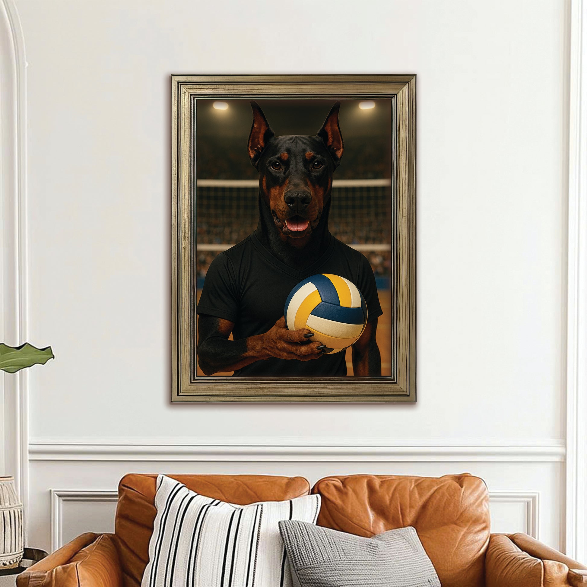 Custom Photo Volleyball Player Dog Canvas Framed Wall Art Gift For Dog Lovers