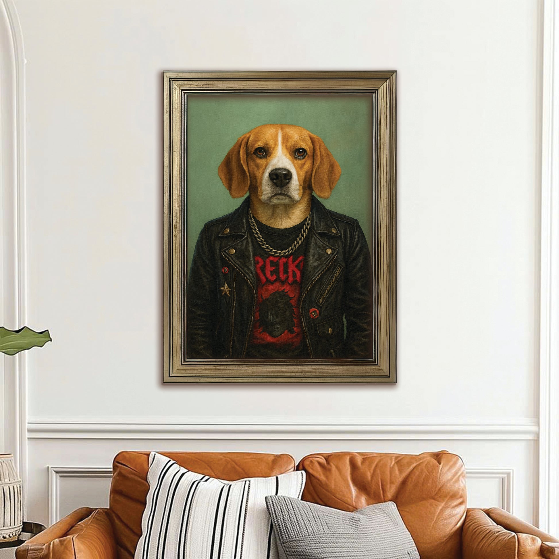 Custom Photo Rock n Roll Dog Canvas Framed Wall Art _ Gift For Dog Lovers