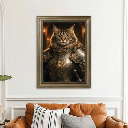 Custom Photo Knight Royal Cat Canvas Framed Wall Art Gift For Cat Lovers