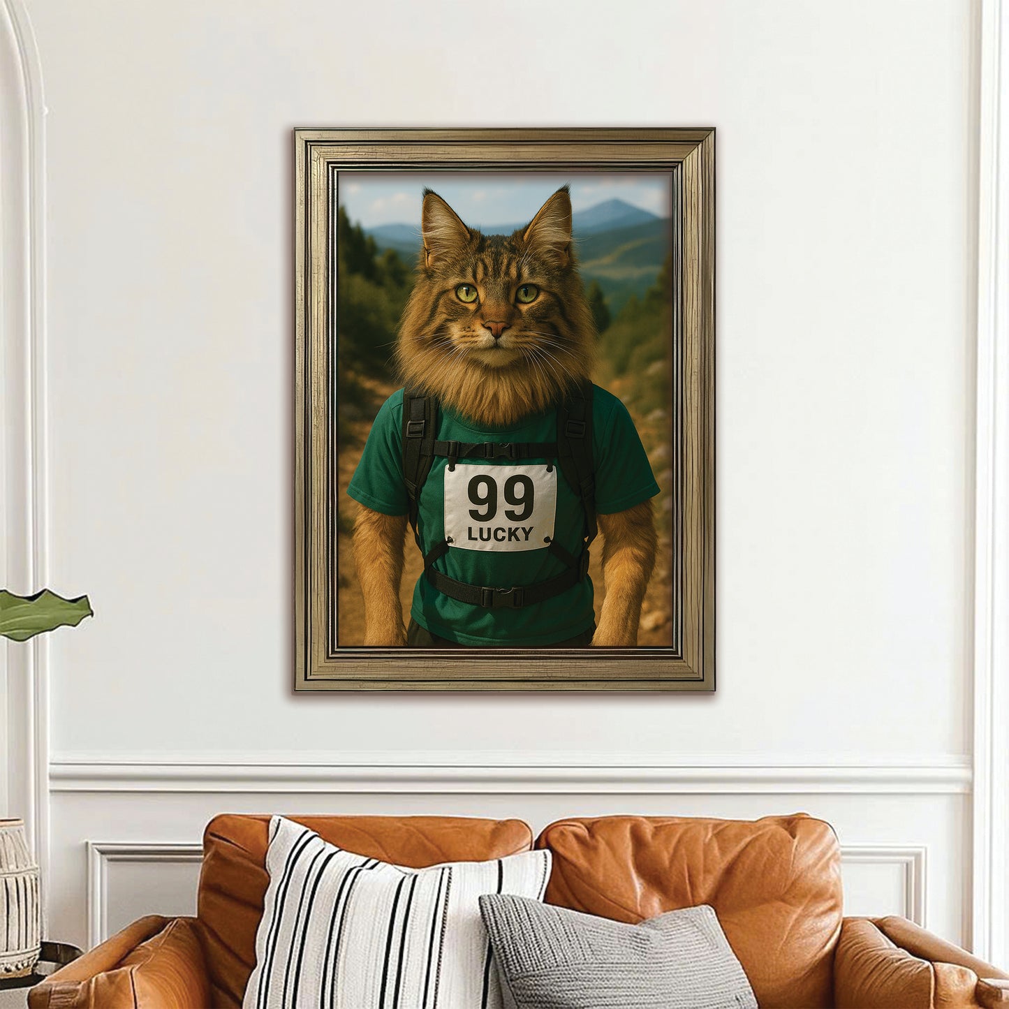 Custom Photo Trail Runner Cat Canvas Framed Wall Art Gift For Cat Lovers