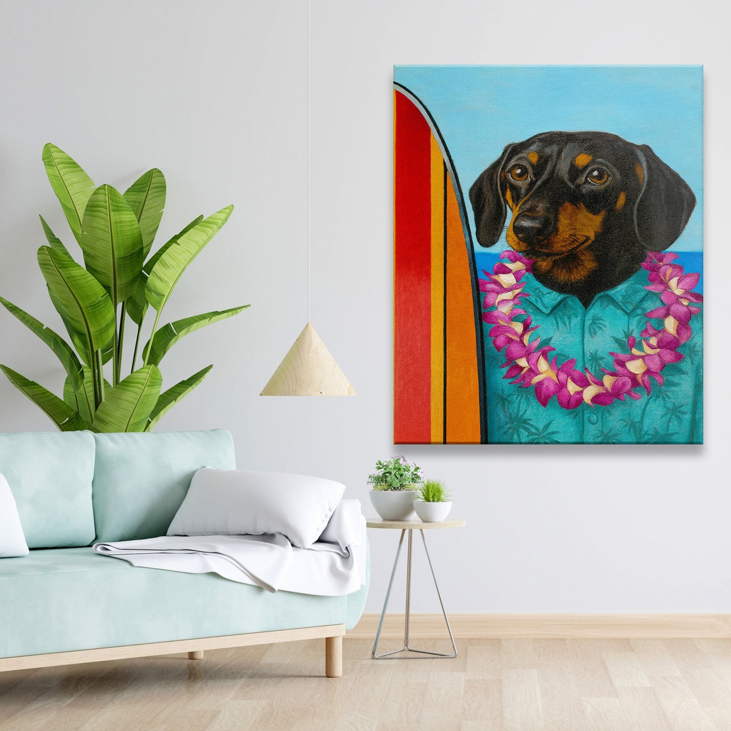 Custom Photo Surfer Dog Canvas Gift For Dog Lovers