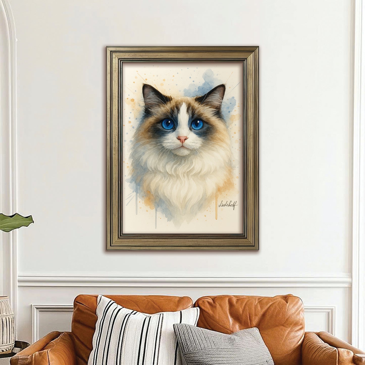 Custom Photo Cat Watercolor Artwork Canvas Framed Wall Art
