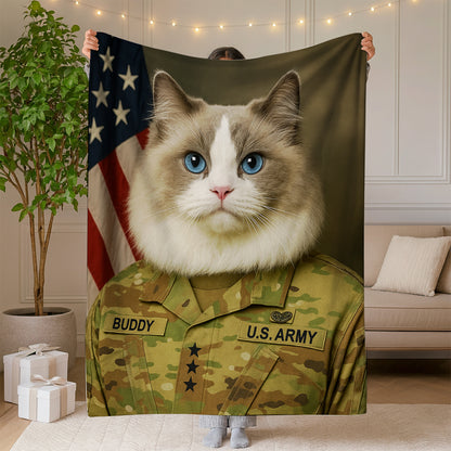 Custom Cat Photo Us Army Blanket _ Gift For Cat Lovers