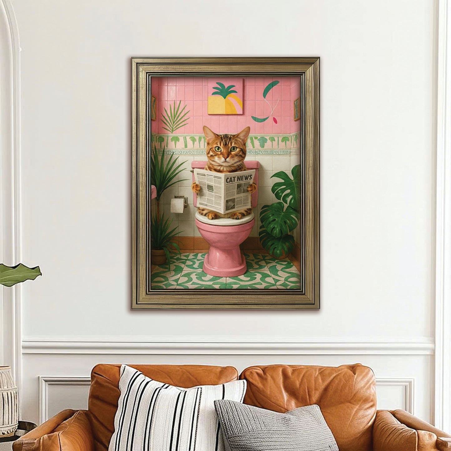 Custom Photo Cat Bathroom Style 10 Canvas Framed Wall Art Gift For Cat Lovers