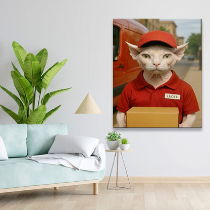 Custom Photo Courier Delivery Canvas Gift For Cat Lovers