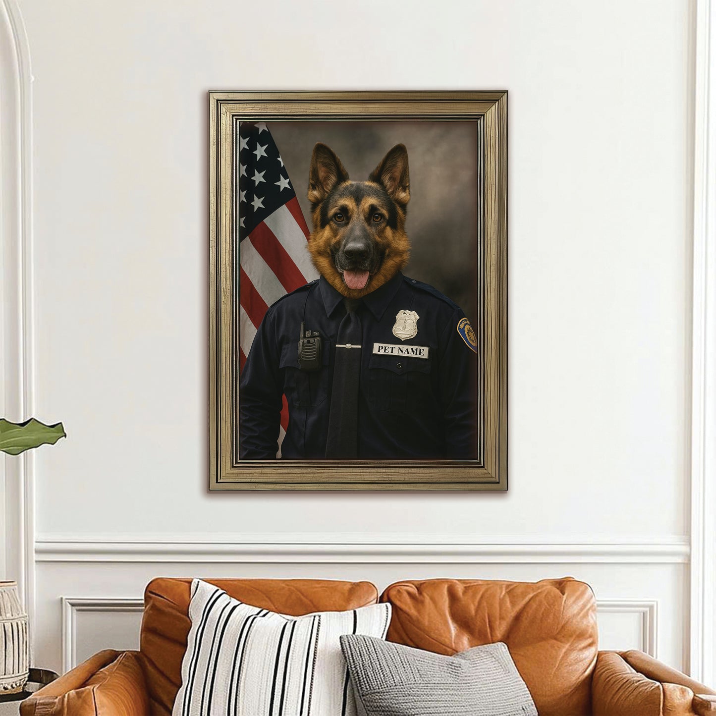 Custom Dog Photo Policeman Canvas Framed Wall Art Framed Wall Art _ Gift For Dog Lovers