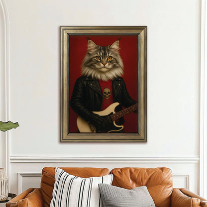 Custom Photo Guitarist Cat Canvas Framed Wall Art Gift For Cat