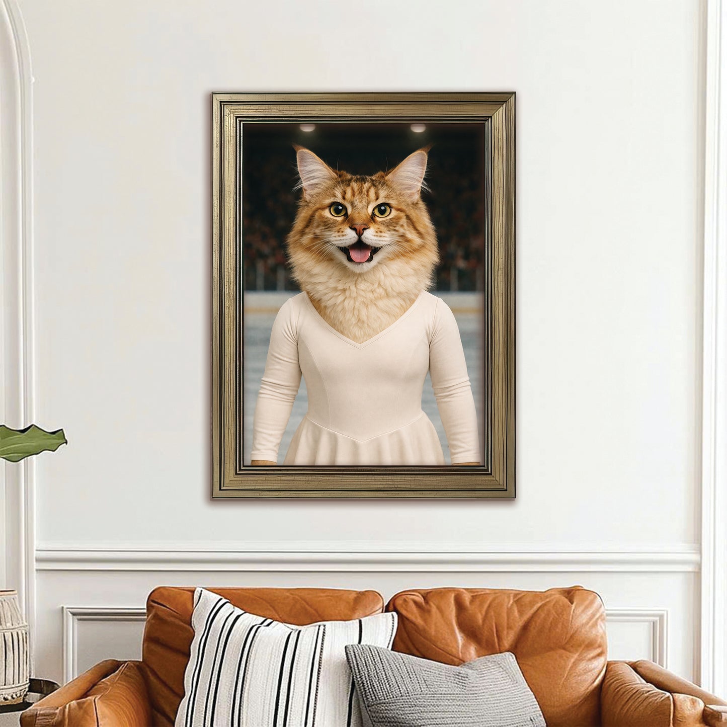 Custom Photo Ice Skater Cat Canvas Framed Wall Art  Gift For Cat Lovers