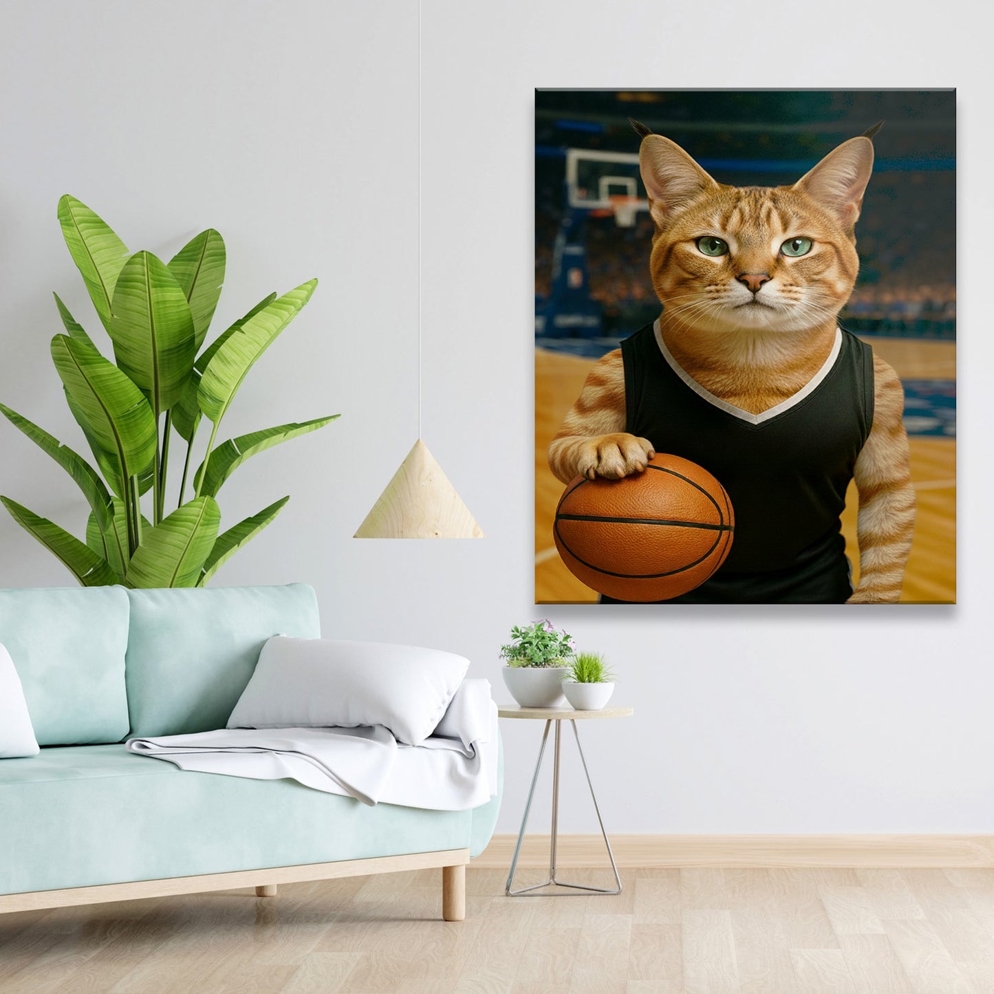 Custom Photo Basketball Player Cat Canvas Gift For Cat Lovers