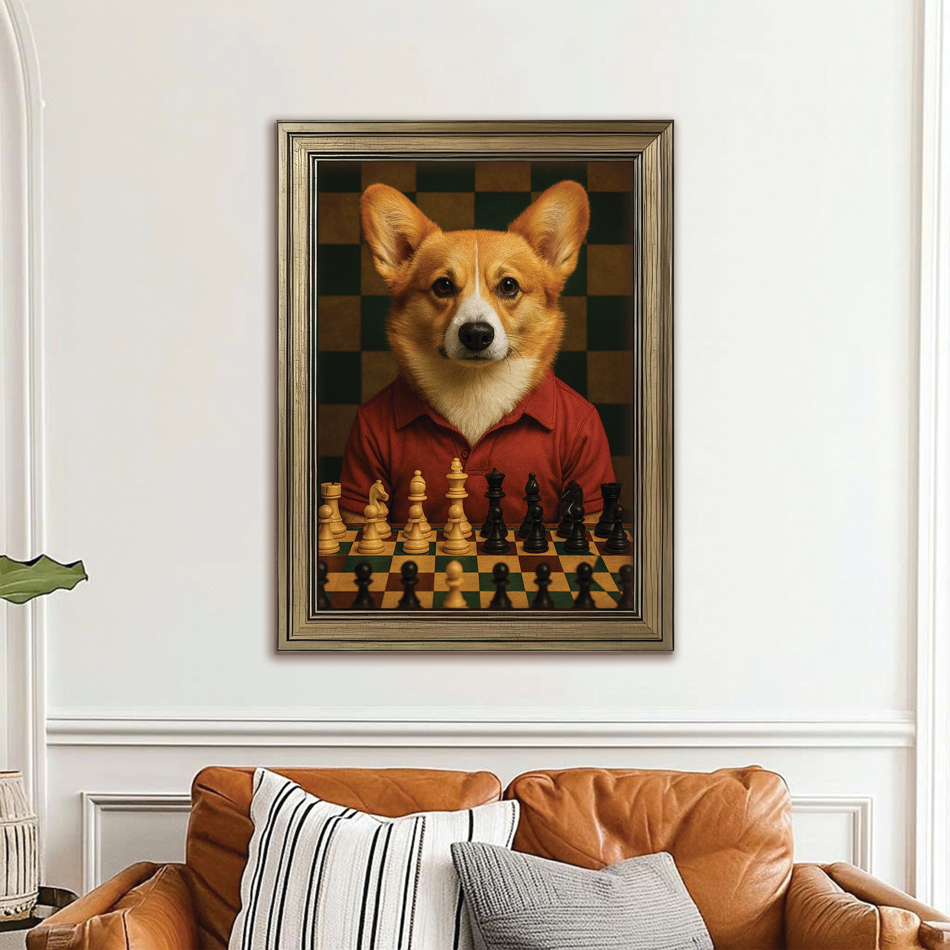 Custom Photo Chess Dog Canvas Framed Wall Art Gift For Dog Lovers