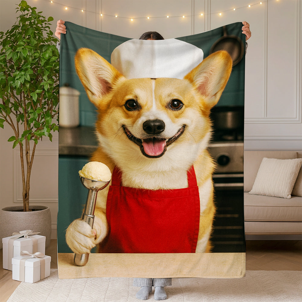 Custom Photo Dog Chef BlanketGift For Dog Lovers