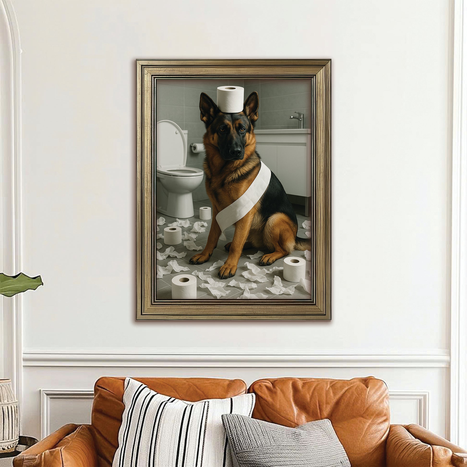 Custom Photo Dog Bathroom Style 19 Canvas Framed Wall Art Gift For Dog Lovers